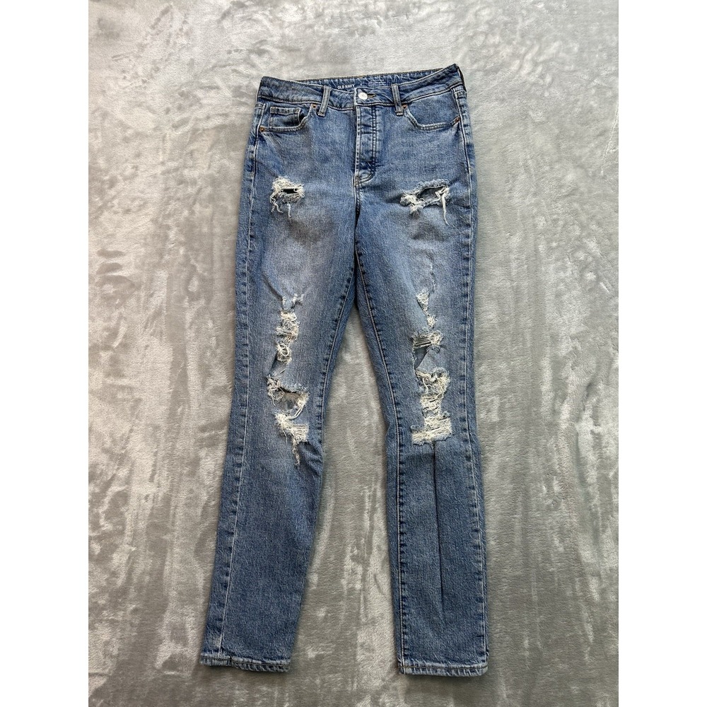 Old Navy Women Jean Sz 0 Blue Pop Icon Skinny Extra High Rise Stretch Distressed